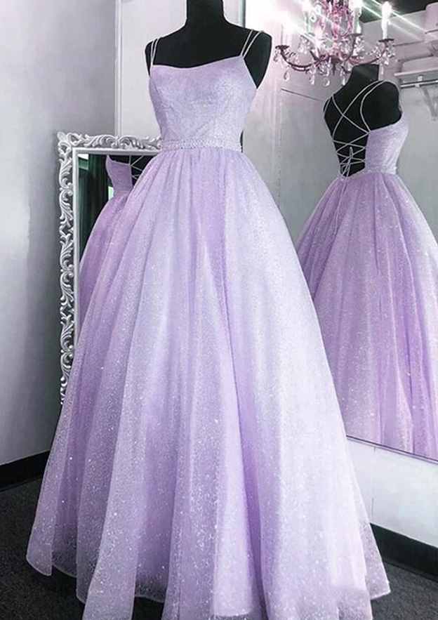 Glitter Beaded A-Line Spaghetti Straps Long Tulle Prom Dress/Evening Dress