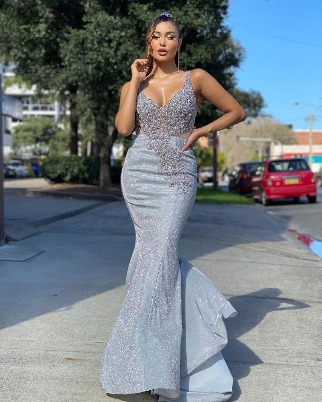 Glittering Sleeveless Mermaid Prom Dress With Appliques