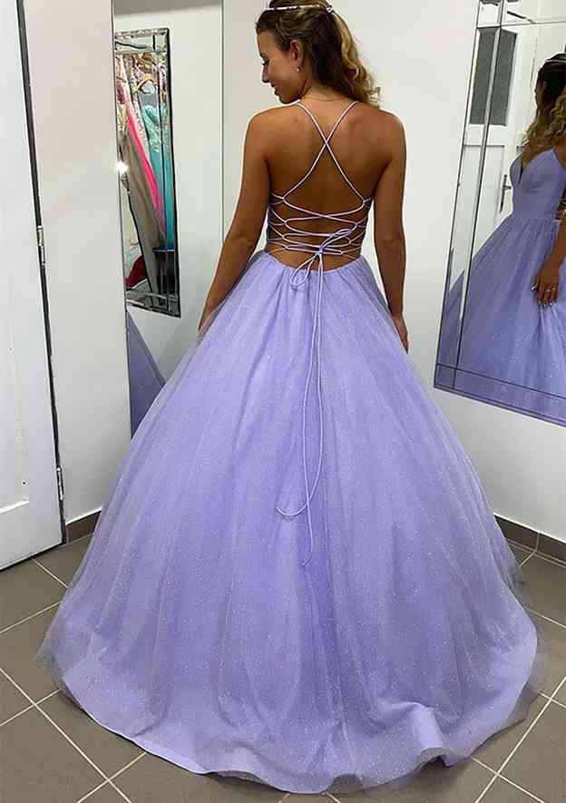 Gorgeous A-Line V-Neck Glitter Prom Dress/Evening Dress with Pockets for Special Occasions