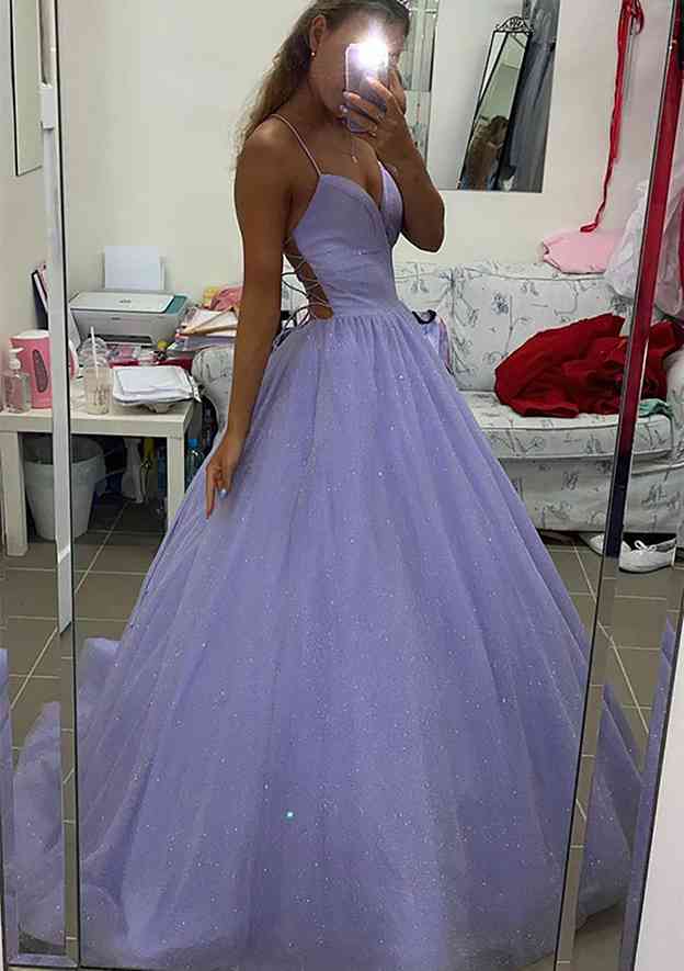 Gorgeous A-Line V-Neck Glitter Prom Dress/Evening Dress with Pockets for Special Occasions