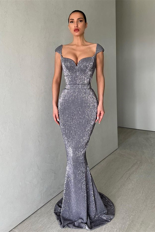 Gorgeous Cap Sleeves Sequins Mermaid Evening Dress Long Sweetheart