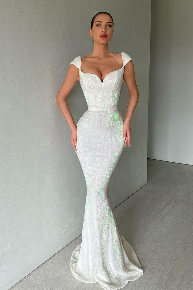 Gorgeous Cap Sleeves Sequins Mermaid Evening Dress Long Sweetheart