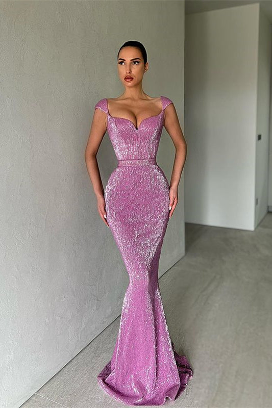 Gorgeous Cap Sleeves Sequins Mermaid Evening Dress Long Sweetheart