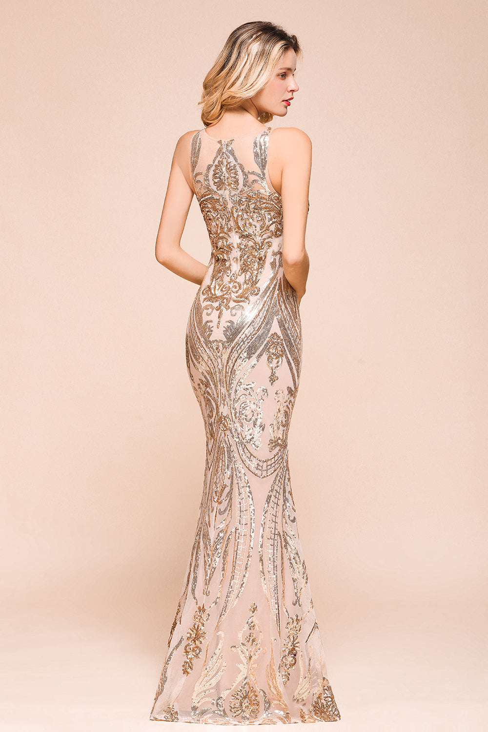 Gorgeous Champagne Sequins Mermaid Prom Dress Long Evening Gowns