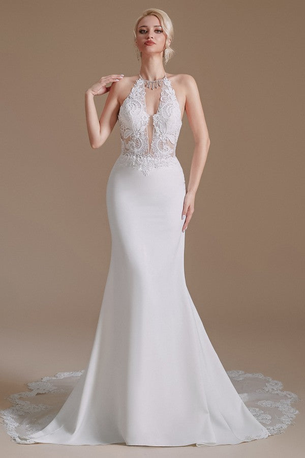 Gorgeous Halter Sleeveless Mermaid Wedding Dress With Appliques