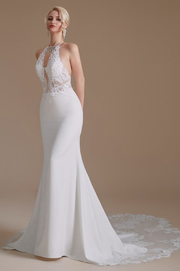 Gorgeous Halter Sleeveless Mermaid Wedding Dress With Appliques