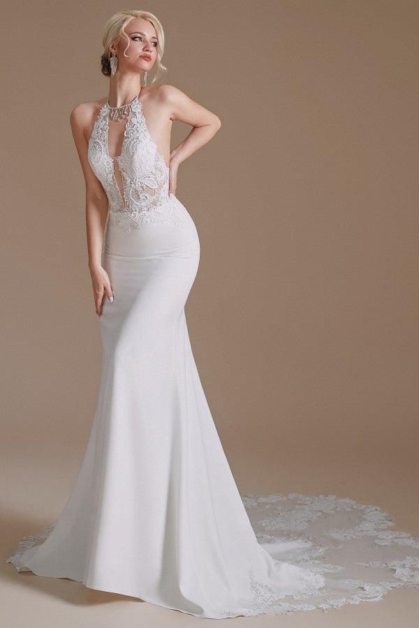 Gorgeous Halter Sleeveless Mermaid Wedding Dress With Appliques