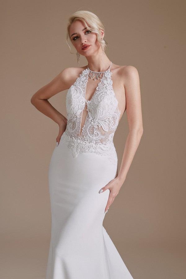 Gorgeous Halter Sleeveless Mermaid Wedding Dress With Appliques