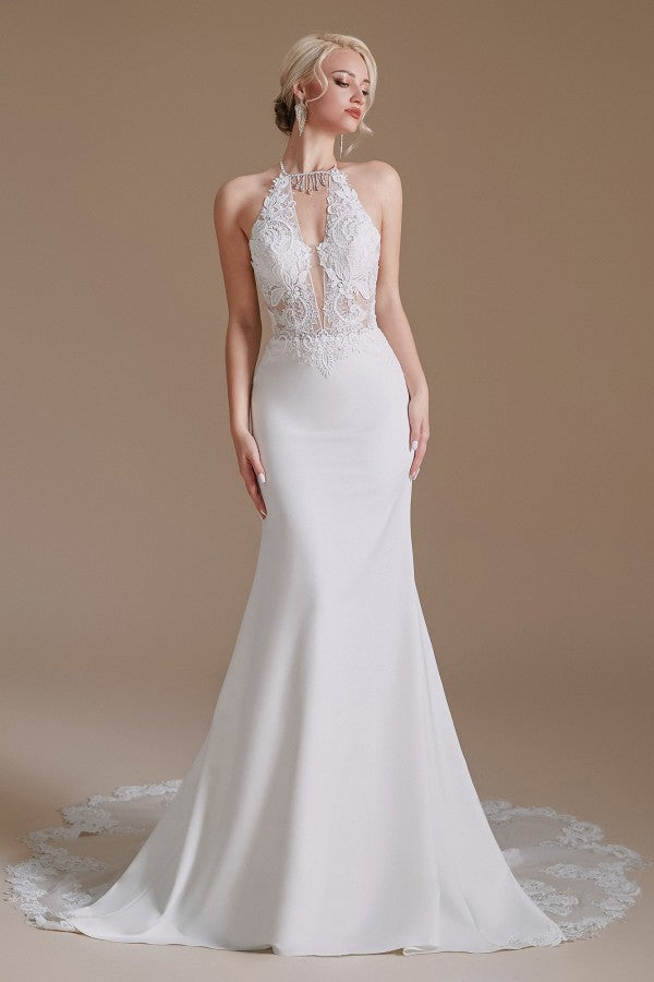 Gorgeous Halter Sleeveless Mermaid Wedding Dress With Appliques