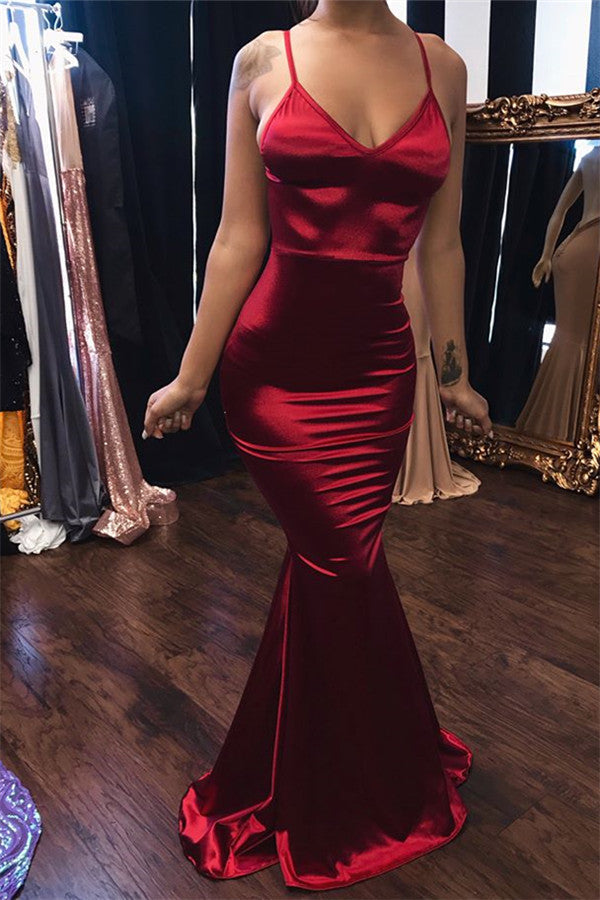 Gorgeous Halter V-Neck Mermaid Prom Dress Sleeveless Long