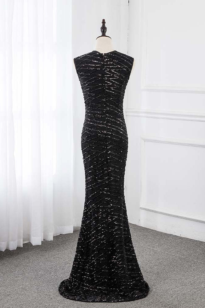 Gorgeous Jewel Sleeveles Black Mermaid Prom Dresses with Beadings