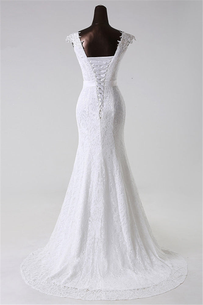 Gorgeous Lace Jewel Mermaid White Wedding Dresses with Appliques