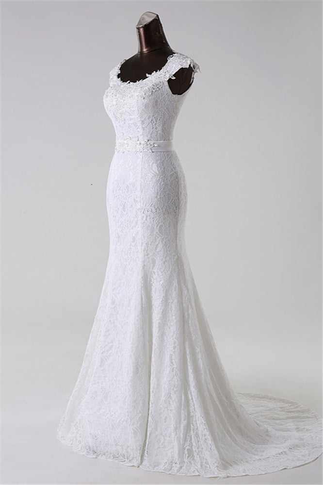 Gorgeous Lace Jewel Mermaid White Wedding Dresses with Appliques