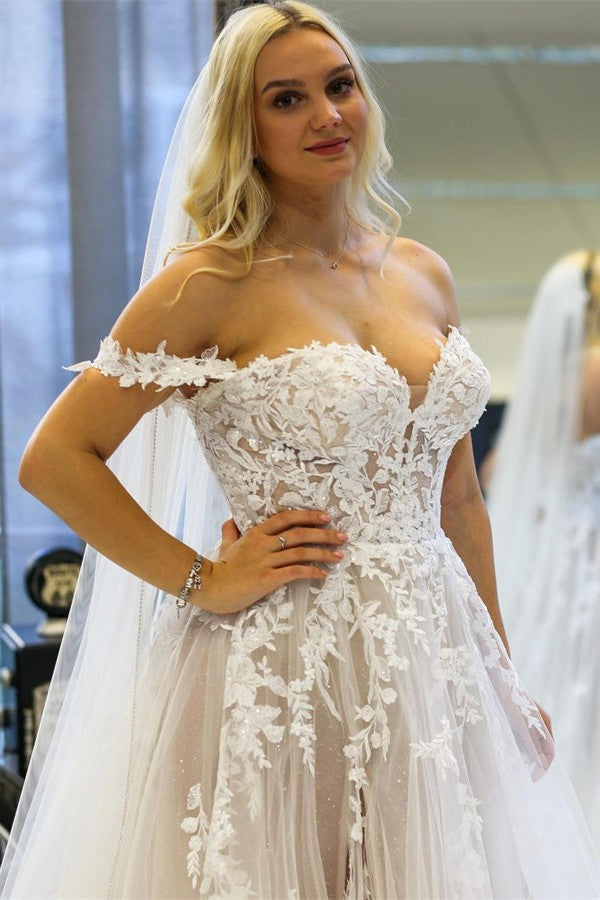 Gorgeous Lace Wedding Dress Off-the-Shoulder Tulle