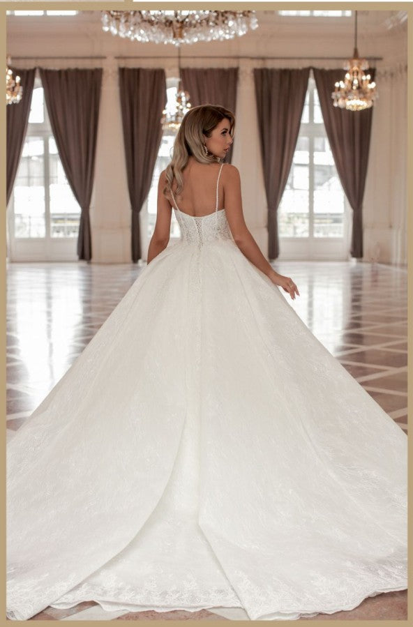 Gorgeous Long A-Line V-Neck Sleeveless Princess Wedding Gown with Lace