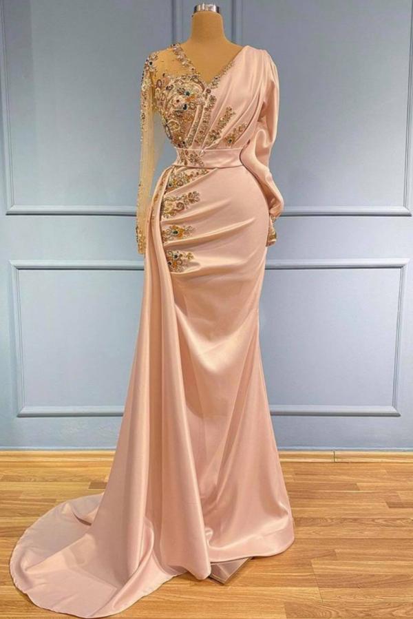 Gorgeous Long Sleeves Beadings Prom Dress Mermaid