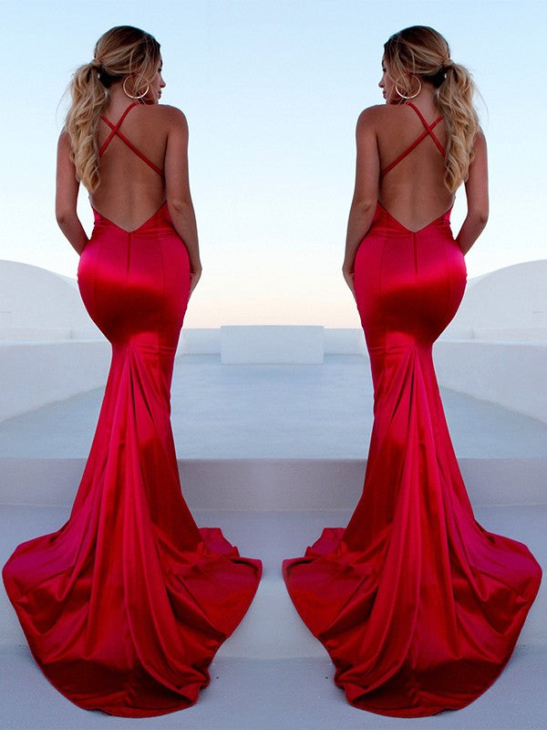 Gorgeous Red Halter Elegant Lace Up Prom Dresses Sleeveless Ruffles Chic Mermaid Side Slit Evening Dresses