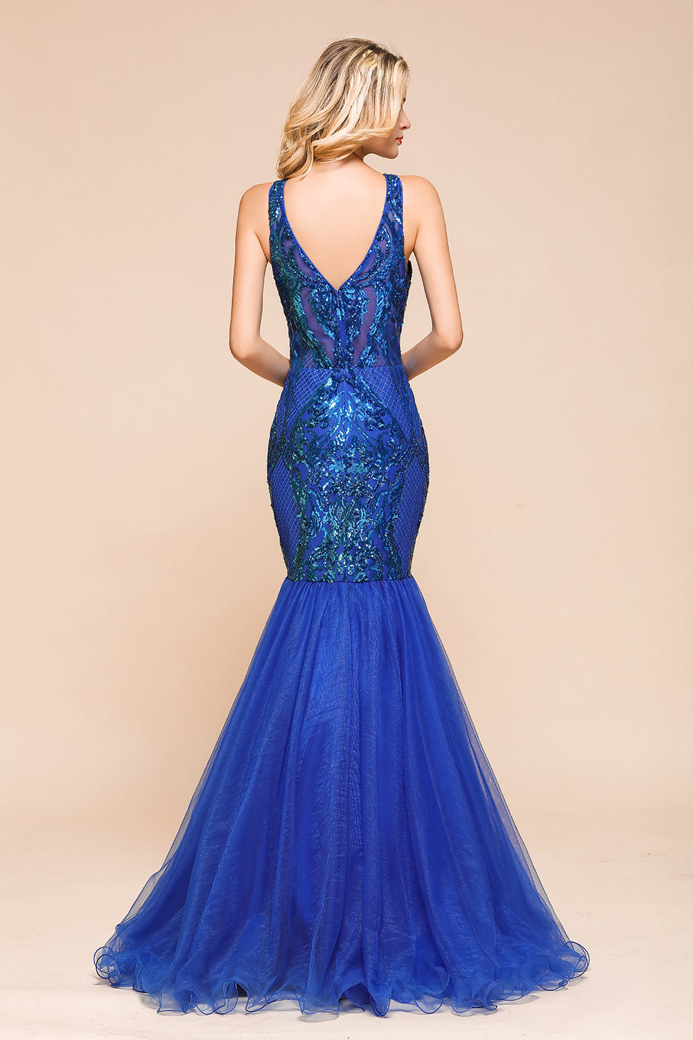 Gorgeous Royal Blue Mermaid Prom Dress Long Sequins Evening Party Gowns