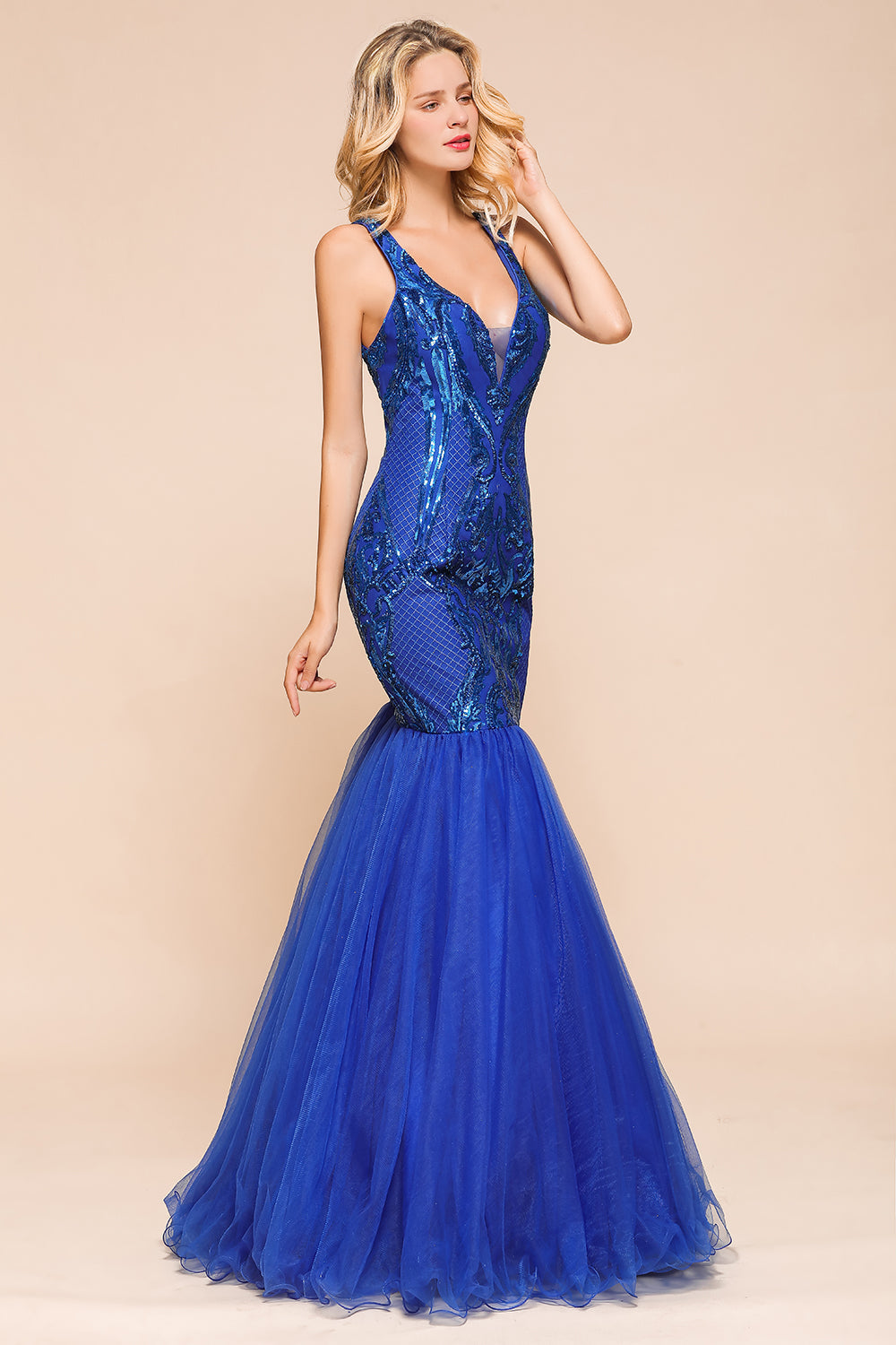 Gorgeous Royal Blue Mermaid Prom Dress Long Sequins Evening Party Gowns