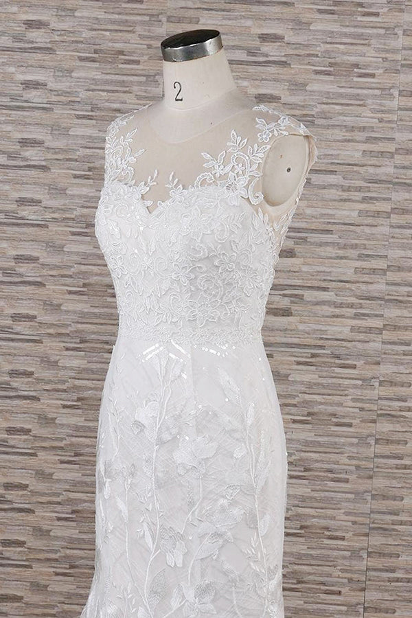 Gorgeous Sleeveless Straps Lace Wedding Dresses Jewel Straps Mermaid Bridal Gowns With Appliques On Sale