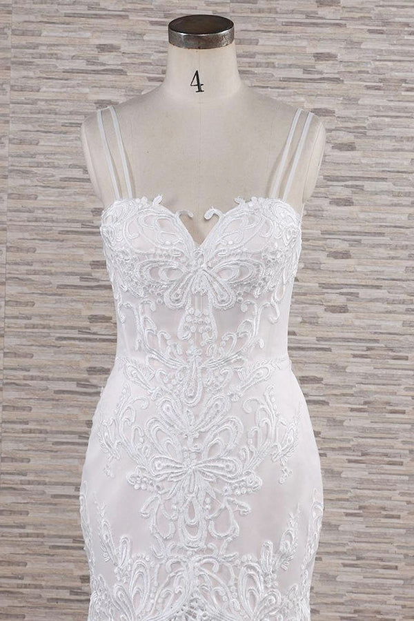 Gorgeous Spaghetti Straps Mermaid Wedding Dresses With Appliques Ivory Sleeveless Bridal Gowns