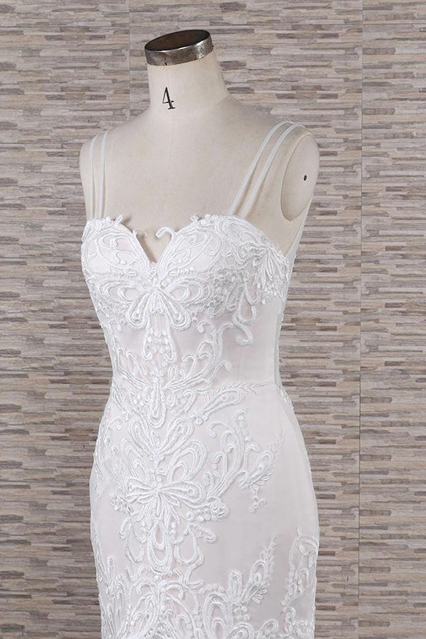 Gorgeous Spaghetti Straps Mermaid Wedding Dresses With Appliques Ivory Sleeveless Bridal Gowns