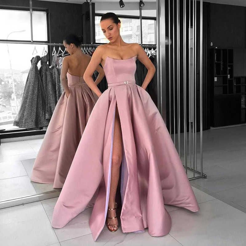 Gorgeous Strapless Long Prom Dress Slit With Pockets