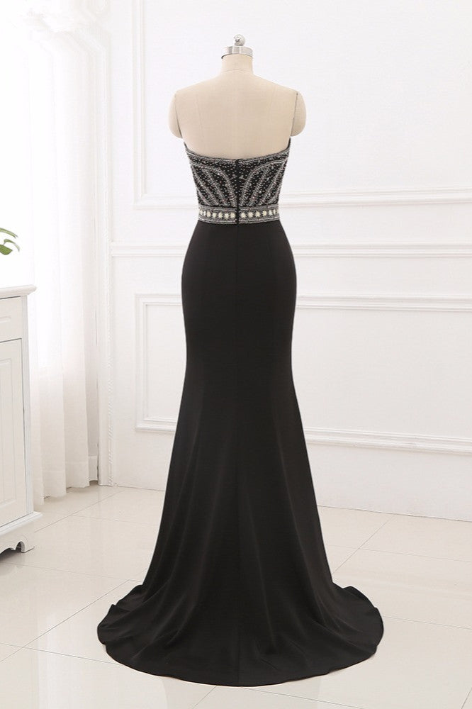 Gorgeous Strapless Sweetheart Black Mermaid Prom Dresses with Rhinestones