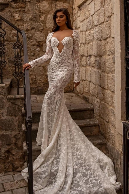 Gorgeous sweetheart longsleeves mermaid lace Wedding Dresses