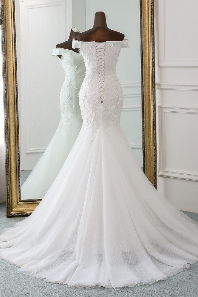 Gorgeous Tulle Sweetheart Long Mermaid Wedding Dresses with Lace