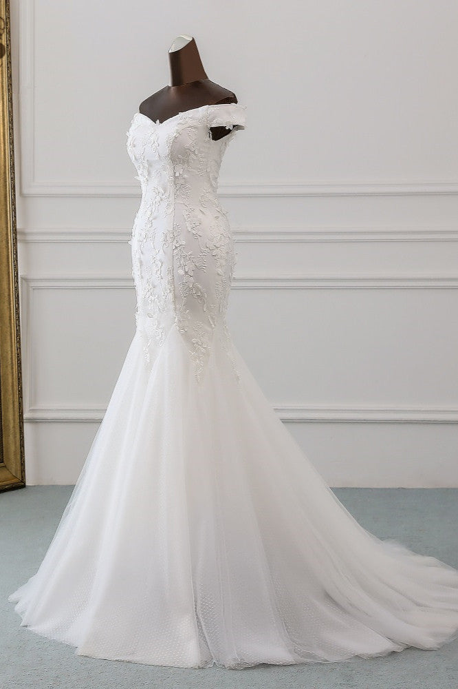 Gorgeous Tulle Sweetheart Long Mermaid Wedding Dresses with Lace