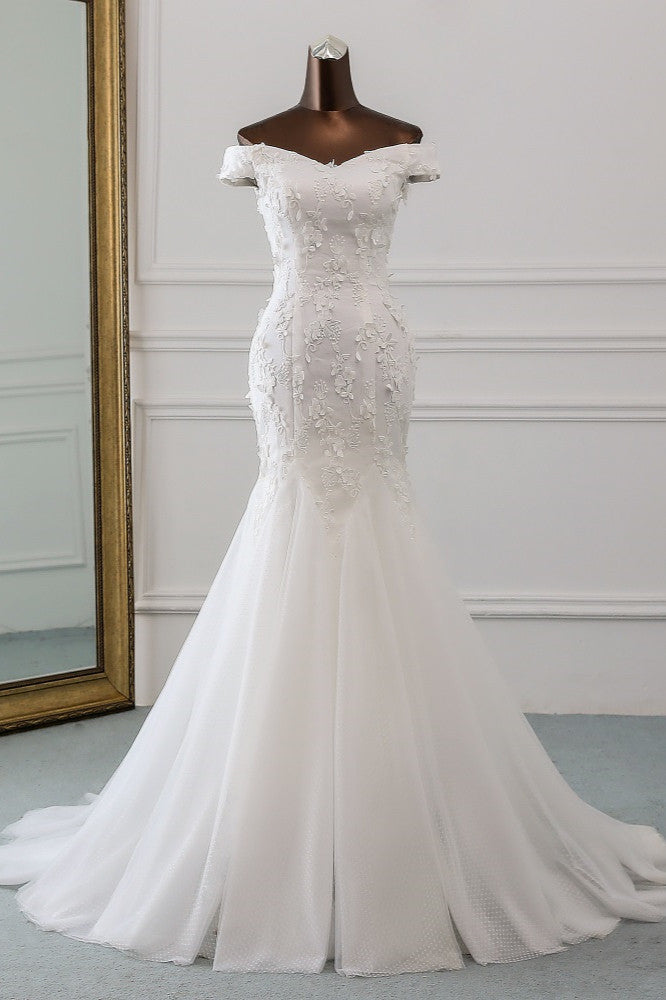 Gorgeous Tulle Sweetheart Long Mermaid Wedding Dresses with Lace