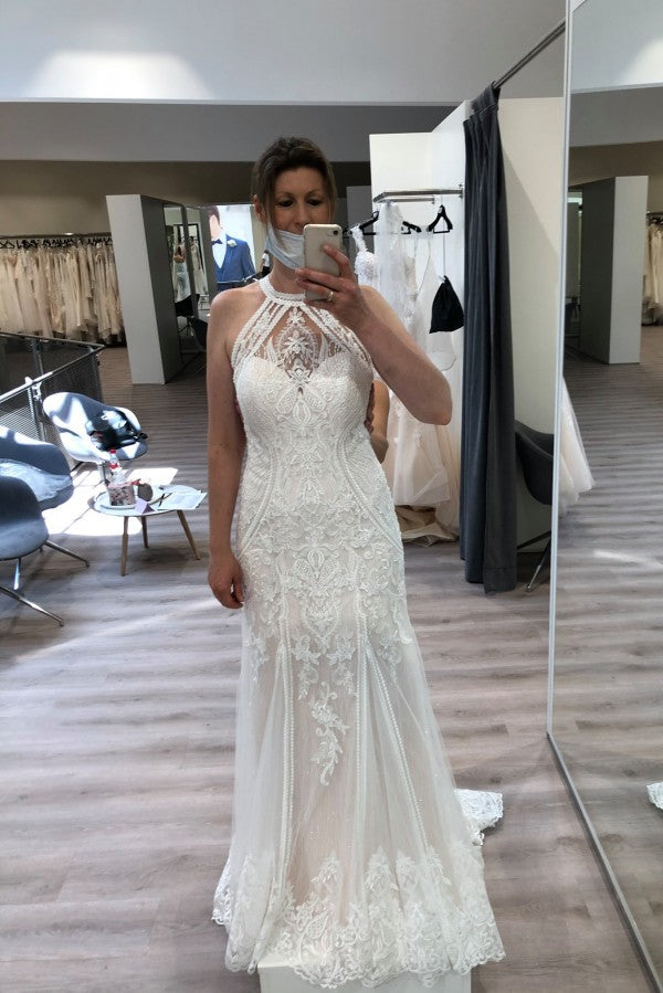 Halter Sleeveless Mermaid Wedding Dress Lace Bridal Gowns