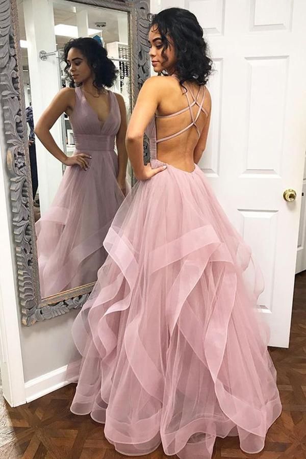 Halter Sleeveless Prom Dress Long With Ruffles