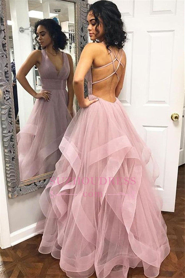 Halter Sleeveless Prom Dress Long With Ruffles