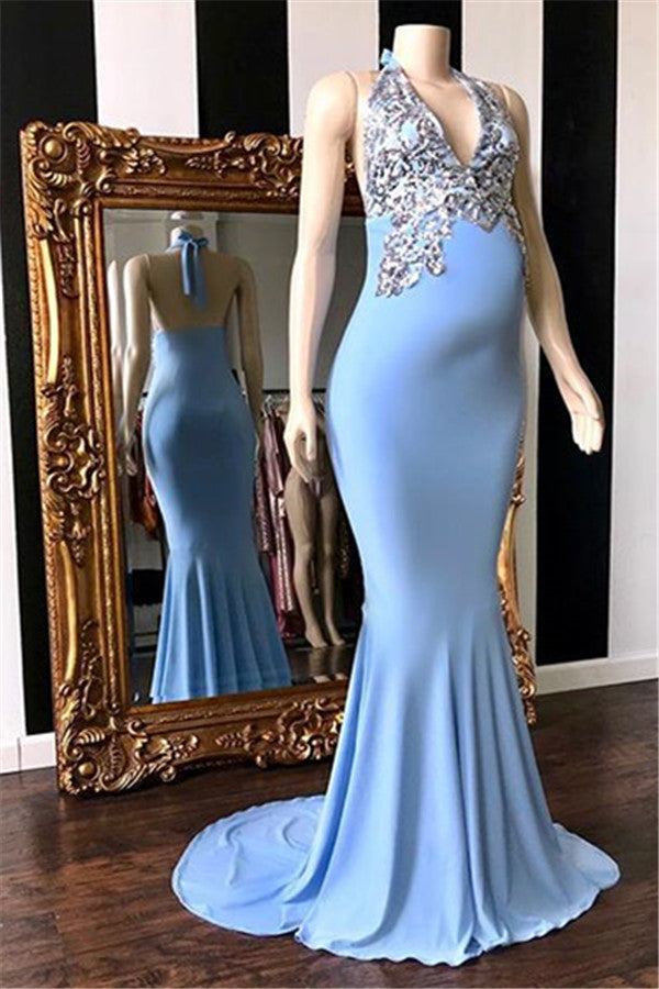 Halter V-Neck Mermaid Maternity Dress Sleeveless With Appliques