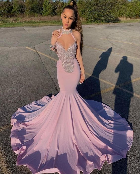 High Neck Mermaid Prom Dress Sleeveless Long