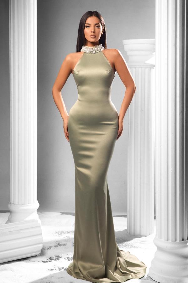 High Neck Prom Dress Sleeveless Long On Sale