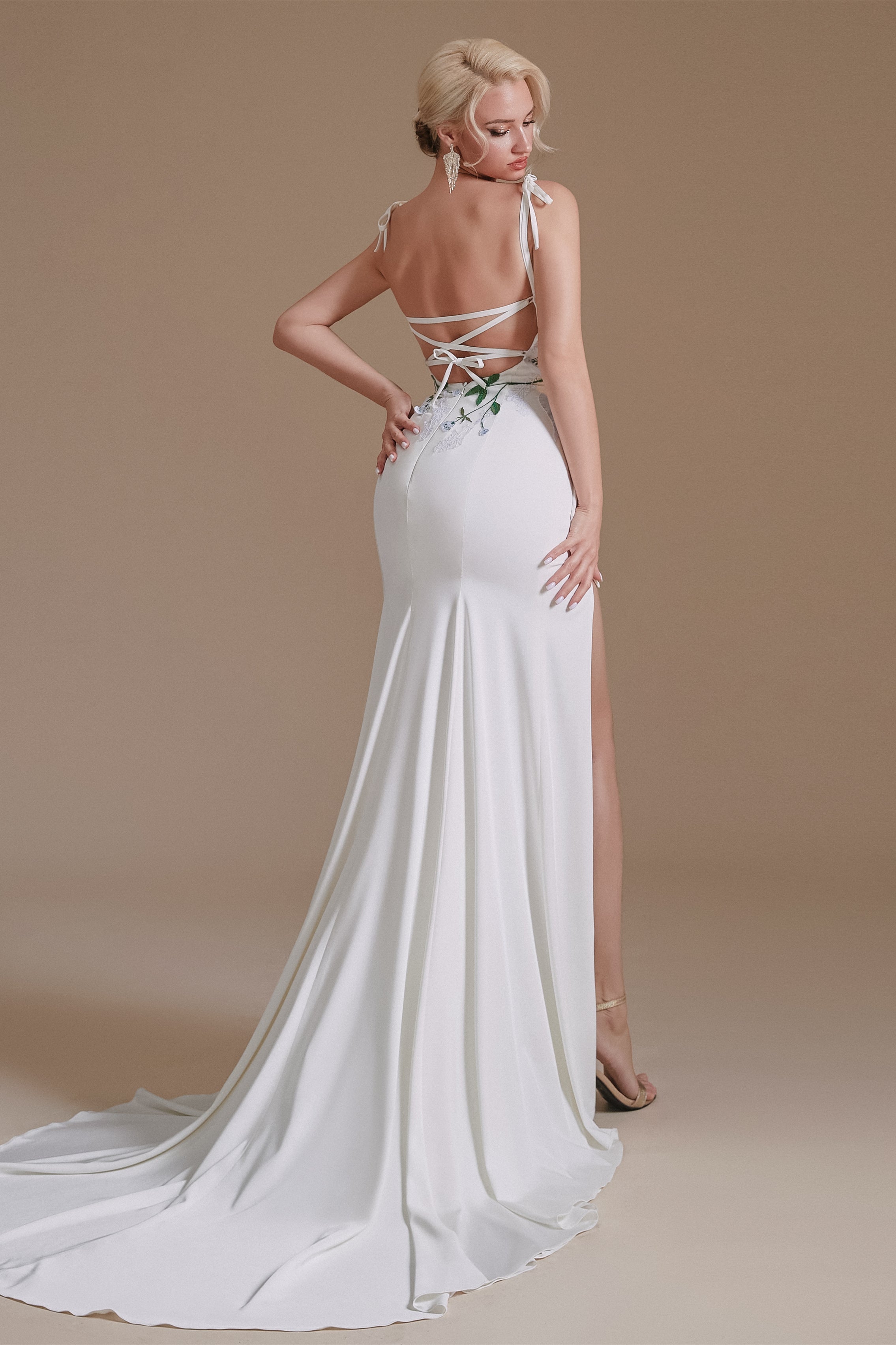 High Split Spaghetti strap Court Wedding Dress | Ballbella Design