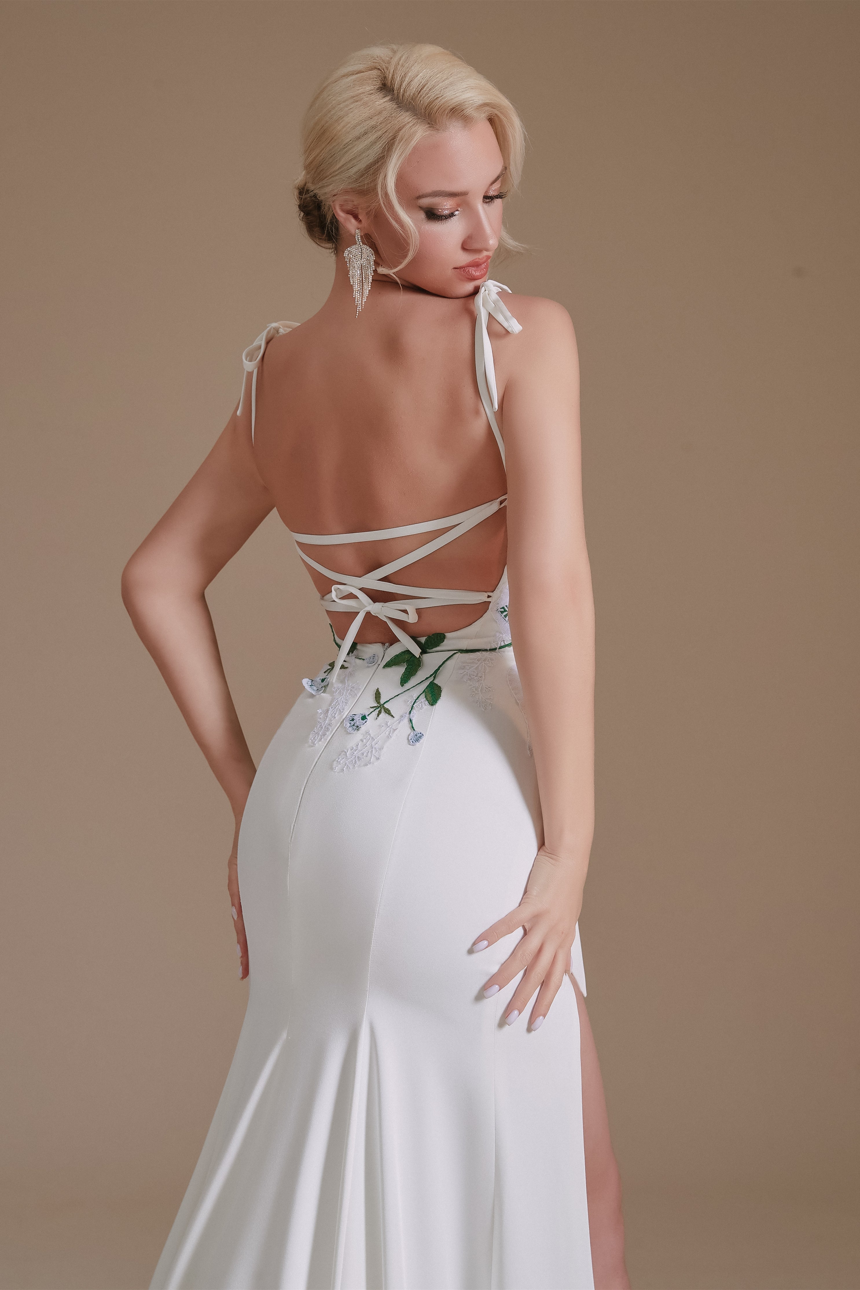 High Split Spaghetti strap Court Wedding Dress | Ballbella Design