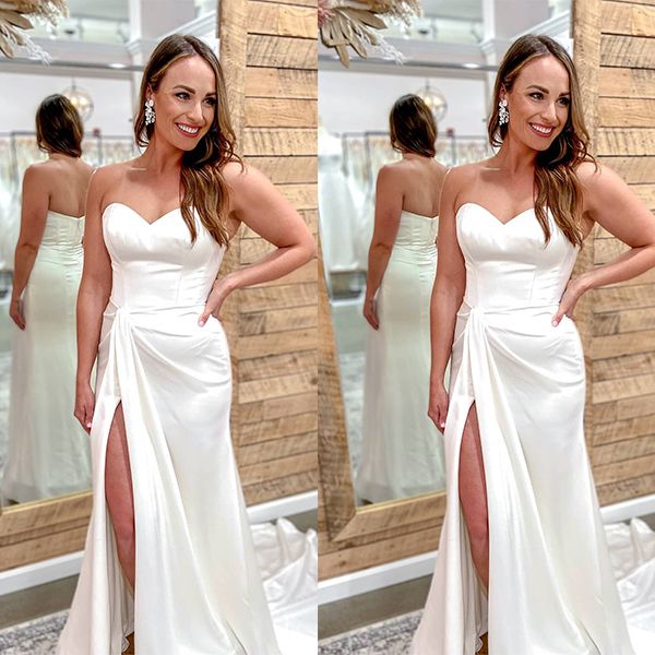 Ivory Satin Wedding Dress Mermaid Long With Slit