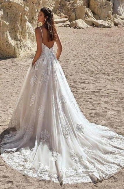 Ivory Spaghetti Straps Floor-Length A-Line Bridal Gown