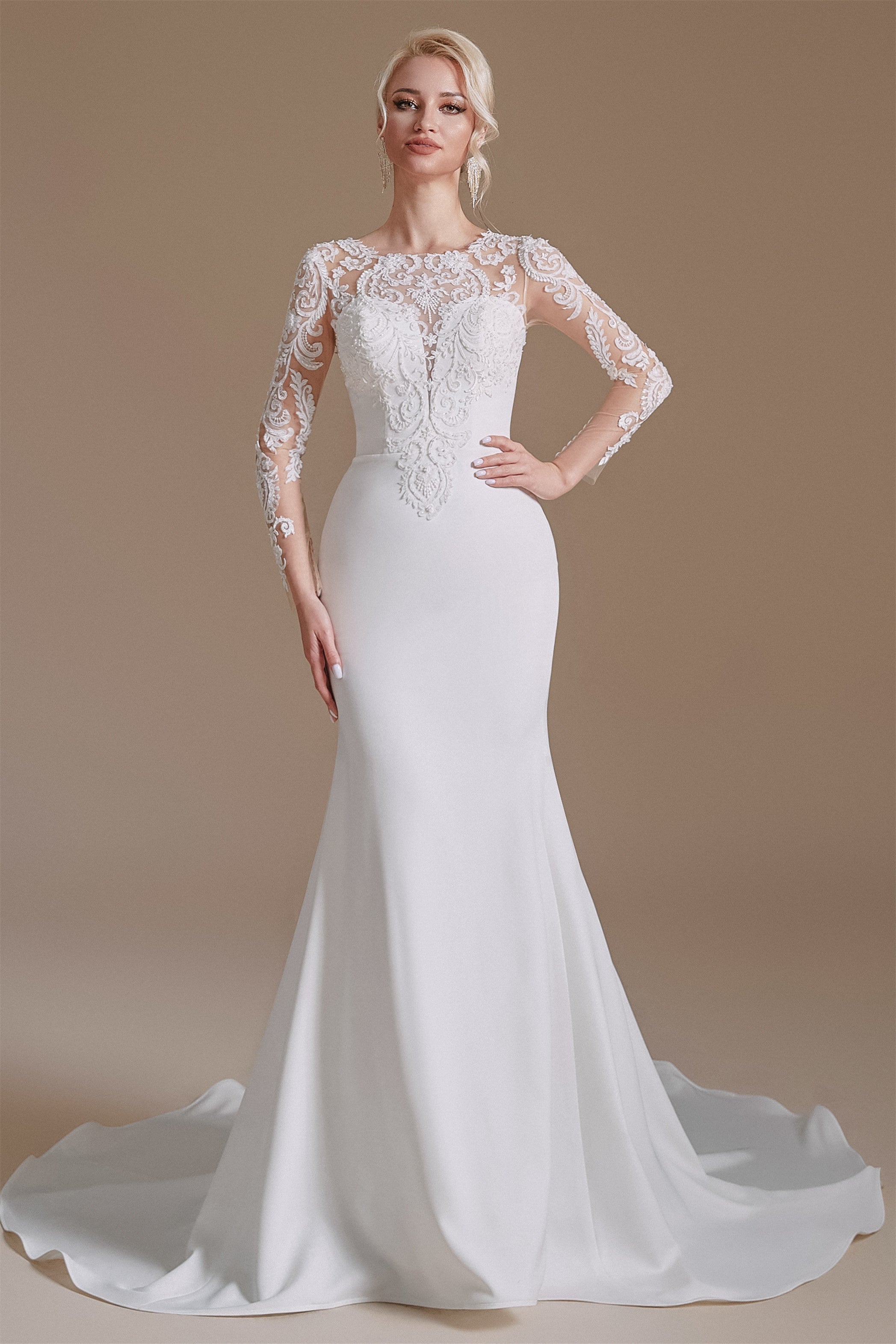 Jewel Lace Long Sleeves Mermaid Wedding Dress | Ballbella Design