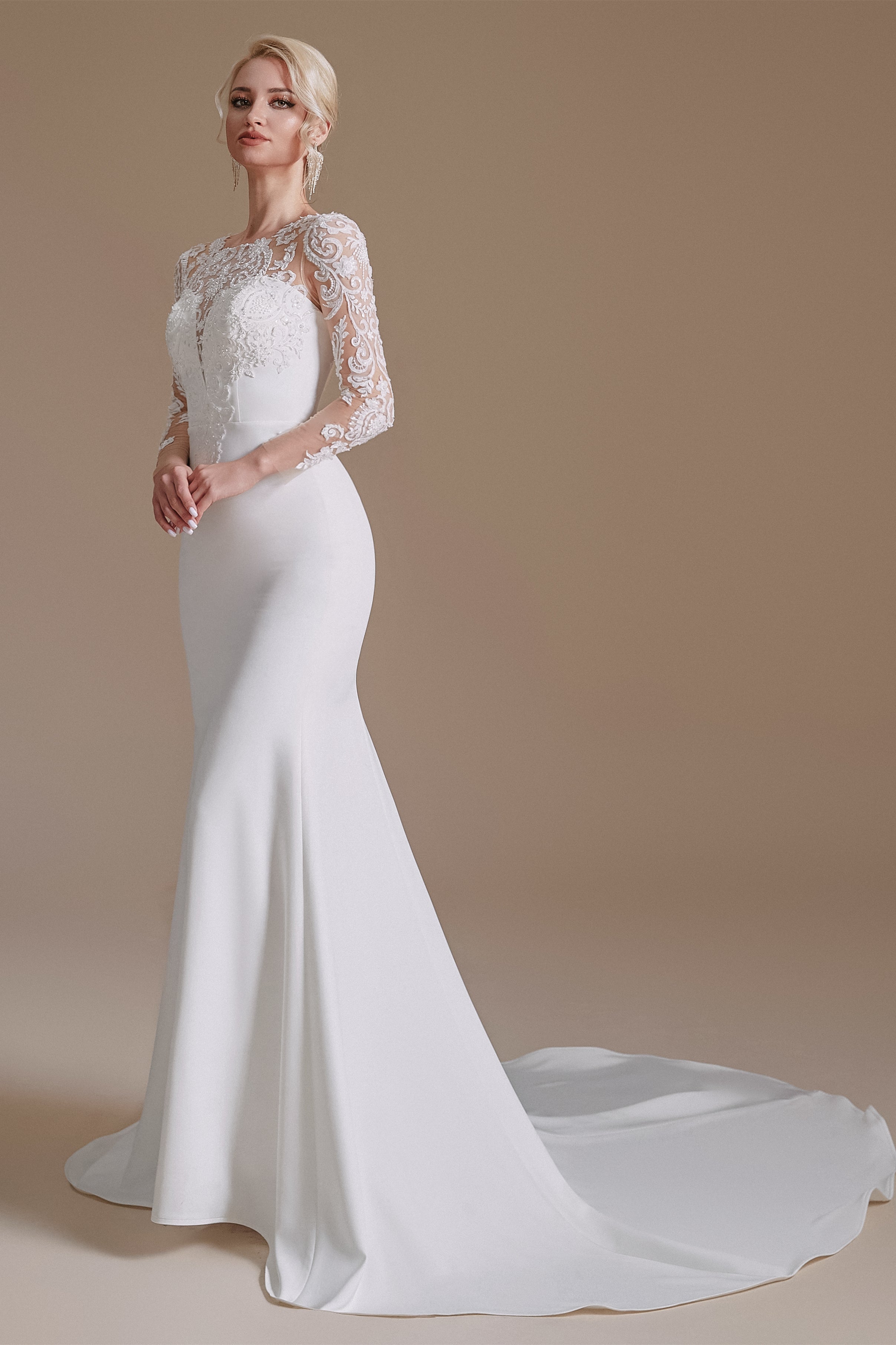 Jewel Lace Long Sleeves Mermaid Wedding Dress | Ballbella Design