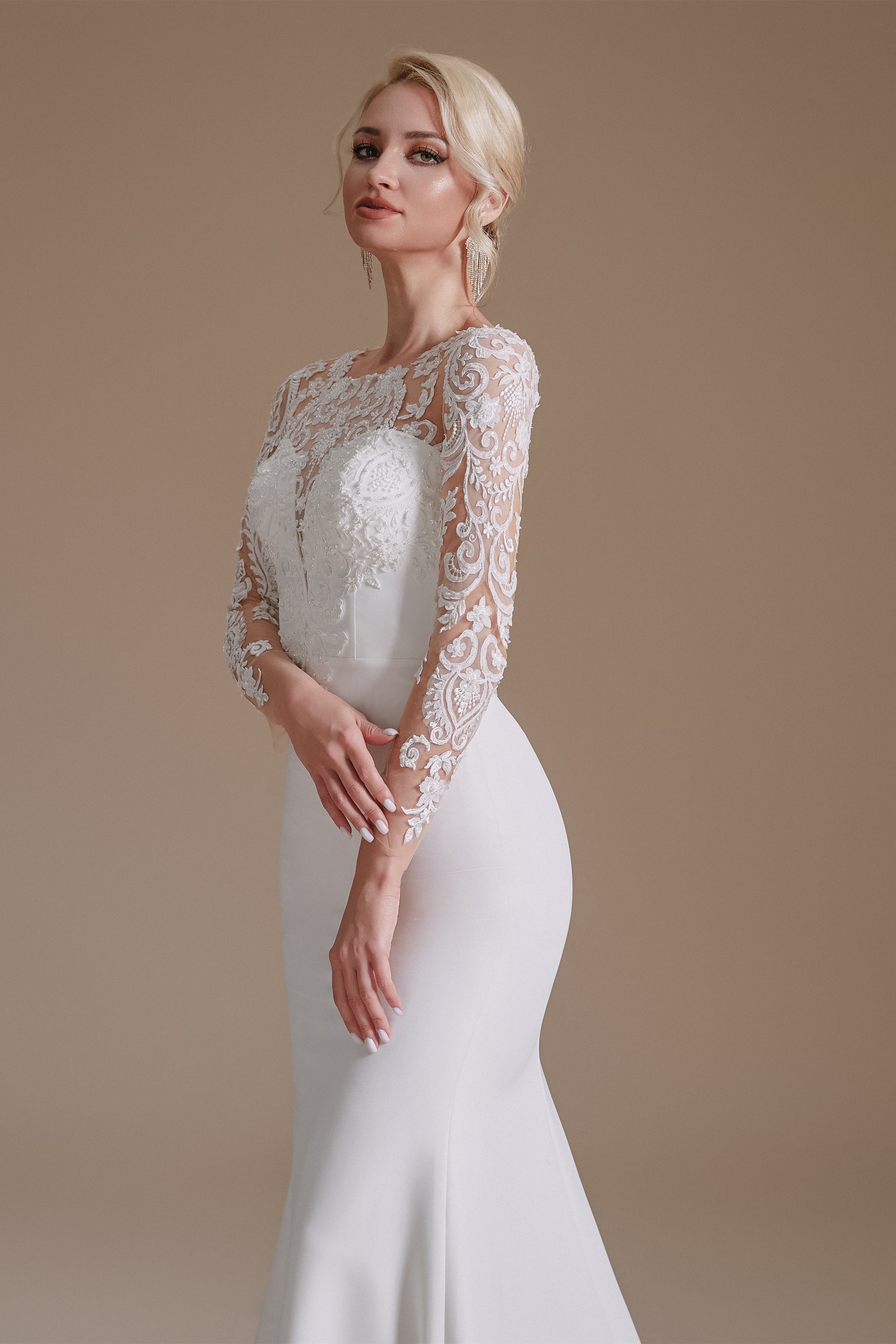 Jewel Lace Long Sleeves Mermaid Wedding Dress | Ballbella Design