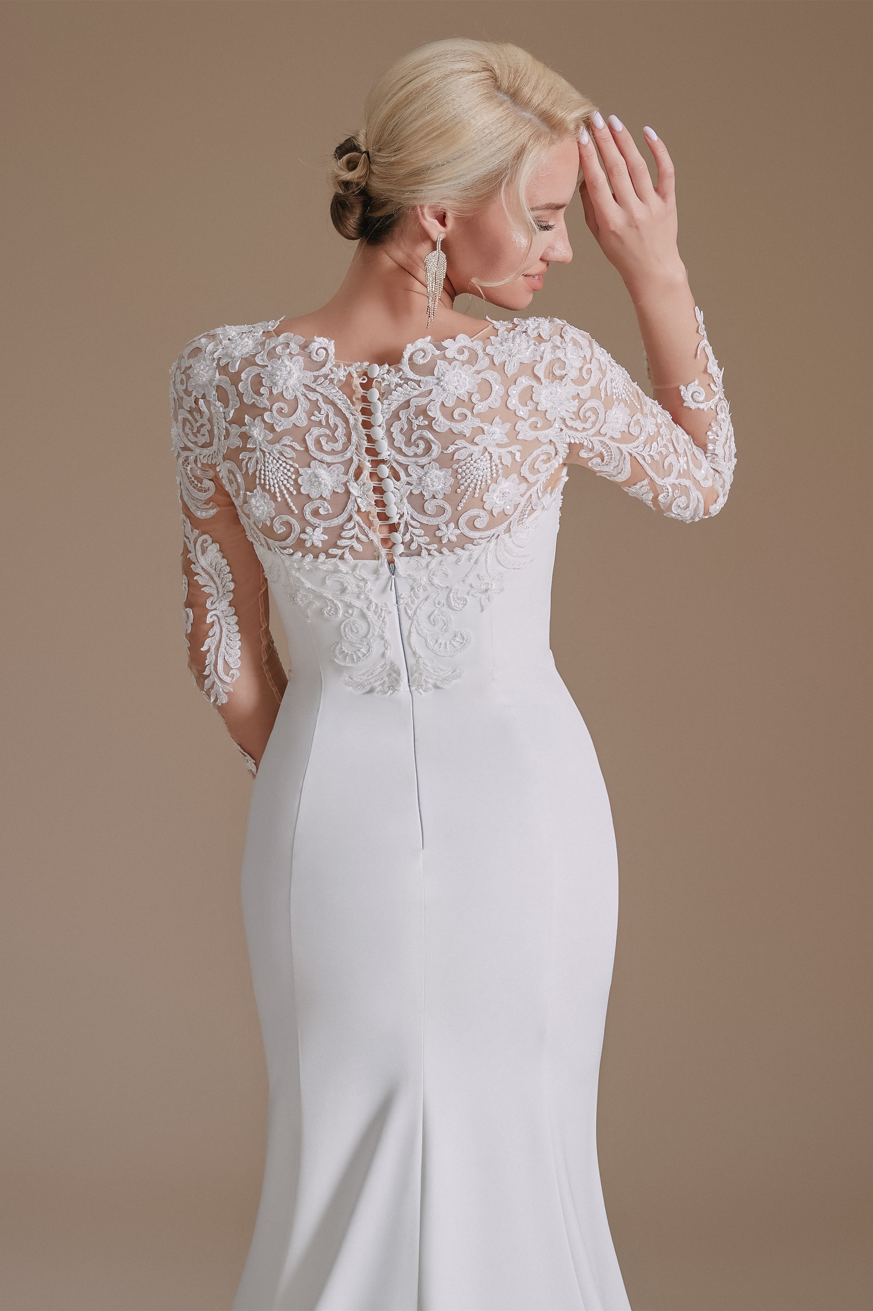 Jewel Lace Long Sleeves Mermaid Wedding Dress | Ballbella Design