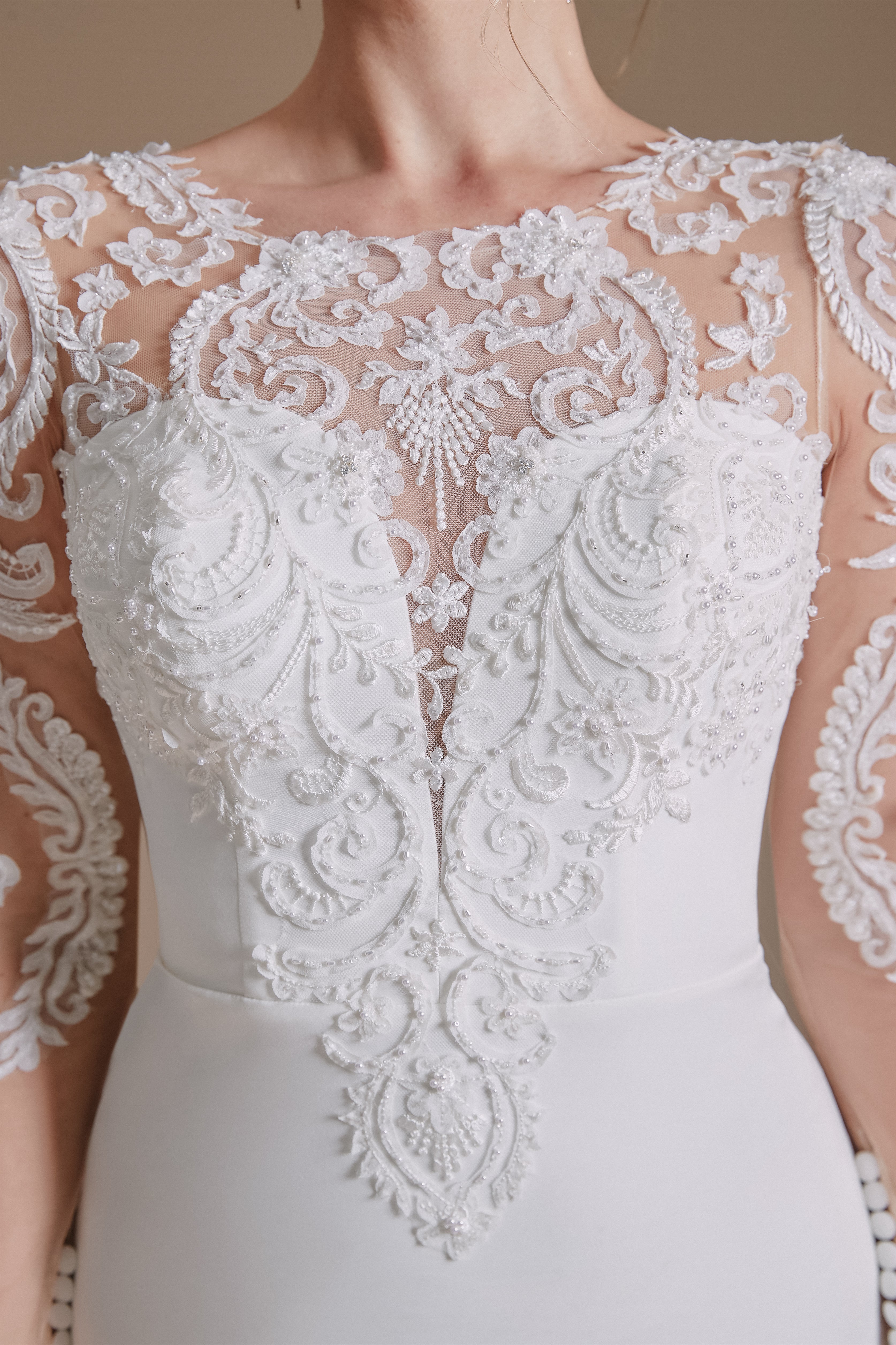 Jewel Lace Long Sleeves Mermaid Wedding Dress | Ballbella Design