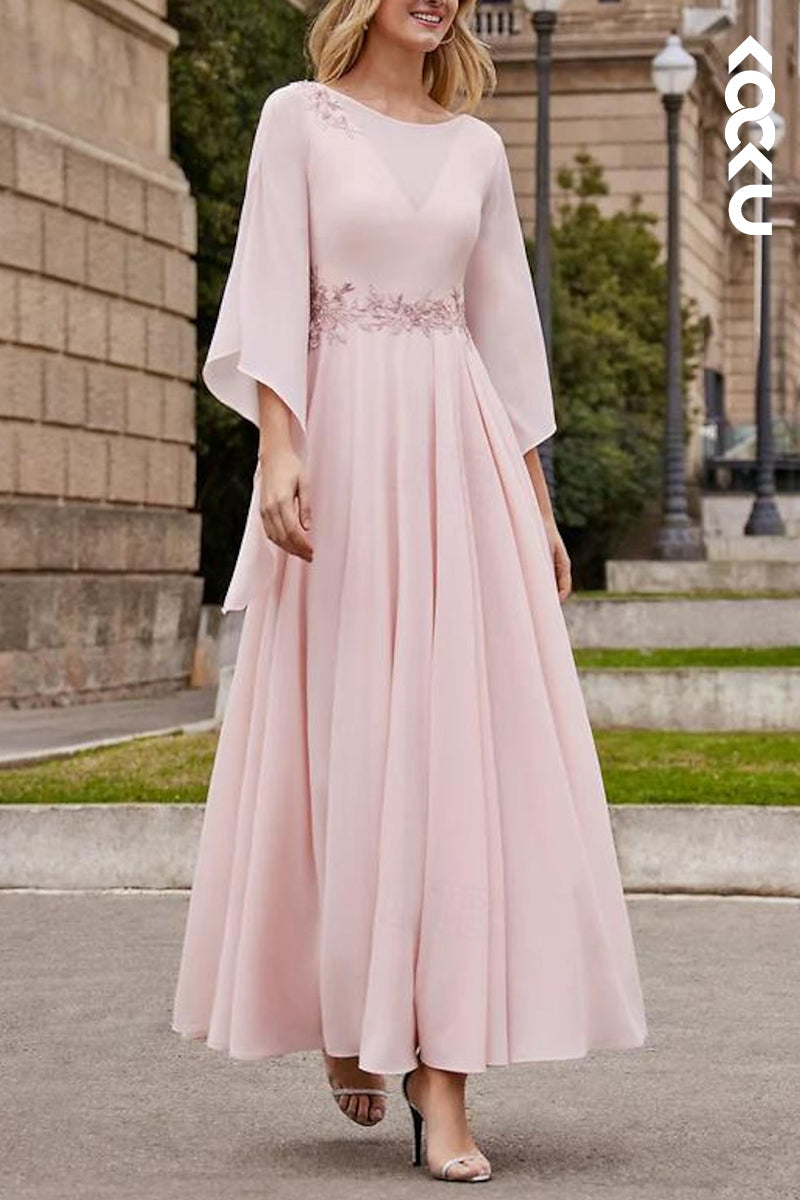 M6267 - Gorgeous & Charming Long Sleeves A-Line Backless Chiffon Mother of the Bride Dress