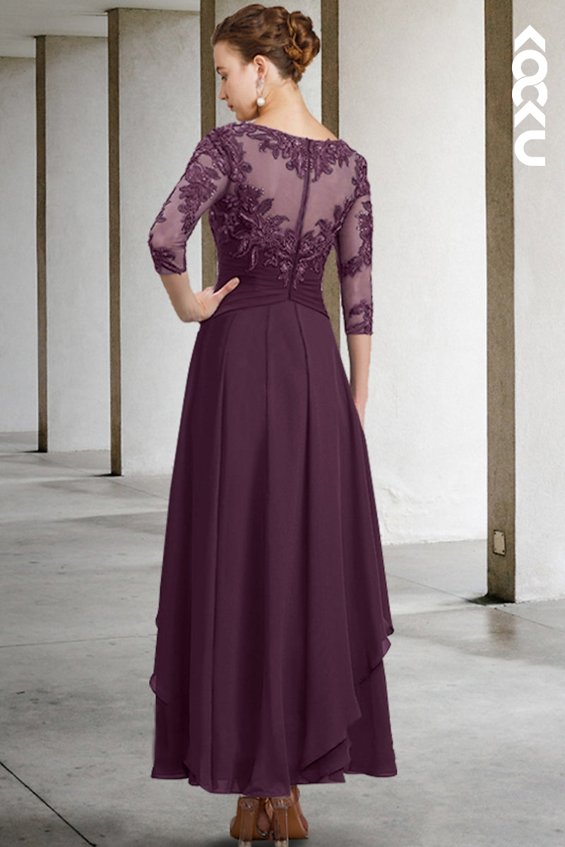 M6249 - Couture & Ornate Long Sleeves A-Line Embroidery Chiffon Mother of the Bride Dress