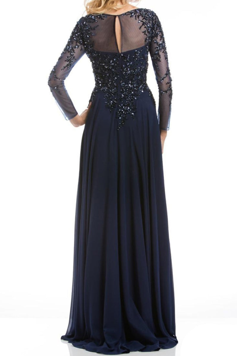 M6265 - Couture & Ornate A-Line Long Sleeves Appliques Embroidery Chiffon Mother of the Bride Dress